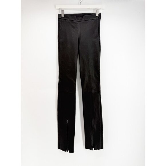 Susan Bender Stretch Leather Zipper Pants in Black Nubuck XS - Picture 2 of 6